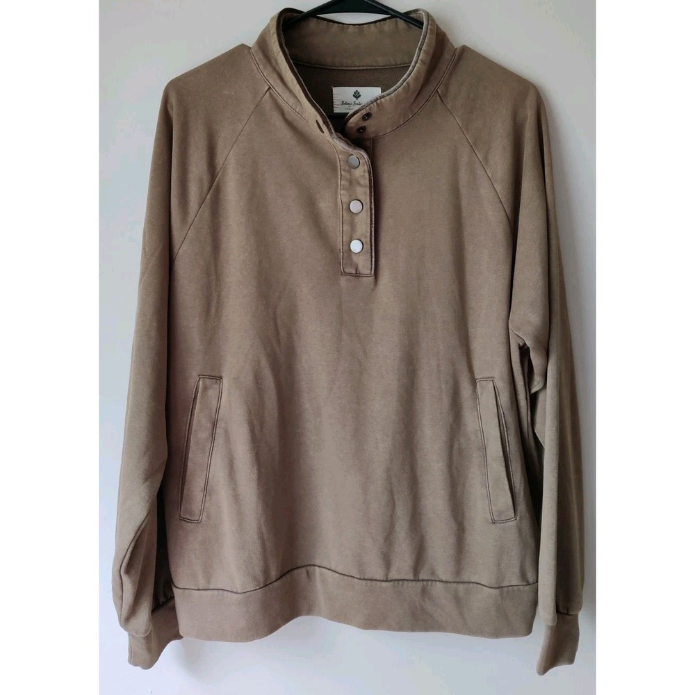 Betsey's Boutique Shop Relaxed Sleeve‎ Pullover Snap Brown Pockets Size Small